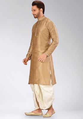 Beige dupon art silk kurta with pipepin work 3