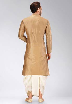 Beige dupon art silk kurta with pipepin work 4