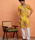 Silk yoke design floral mirror work mustard kurta with trouser pant