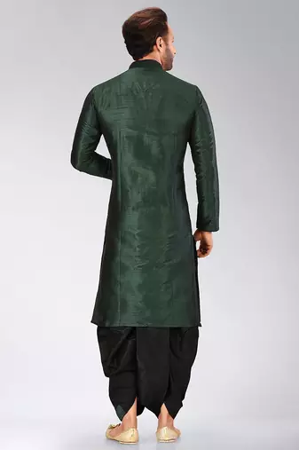 Green dupon art silk kurta with pipepin work