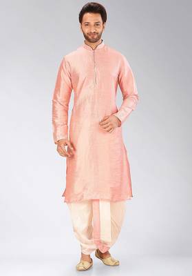Pink dupon art silk kurta with pipepin work 1