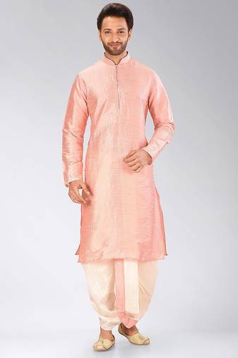 Pink dupon art silk kurta with pipepin work