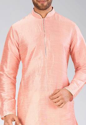 Pink dupon art silk kurta with pipepin work 2