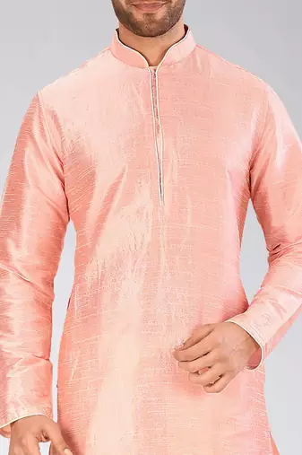 Pink dupon art silk kurta with pipepin work