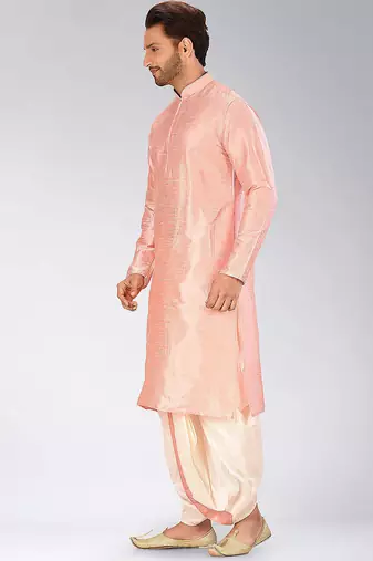 Pink dupon art silk kurta with pipepin work