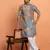 Silk yoke design floral mirror work grey kurta with trouser pant