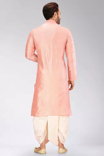 Pink dupon art silk kurta with pipepin work