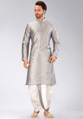 Grey dupon art silk kurta with pipepin work 1