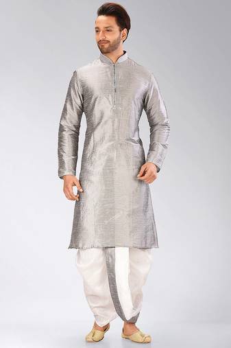 Grey dupon art silk kurta with pipepin work