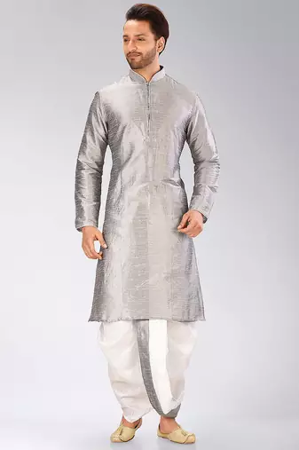 Grey dupon art silk kurta with pipepin work