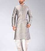 Grey dupon art silk kurta with pipepin work