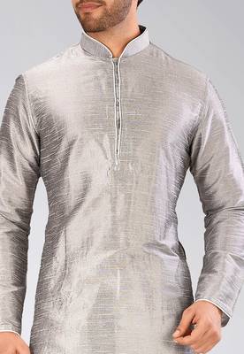 Grey dupon art silk kurta with pipepin work 2