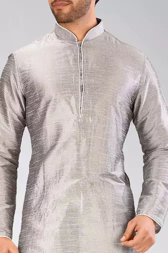 Grey dupon art silk kurta with pipepin work