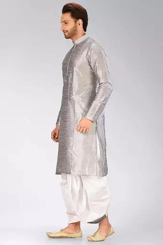 Grey dupon art silk kurta with pipepin work