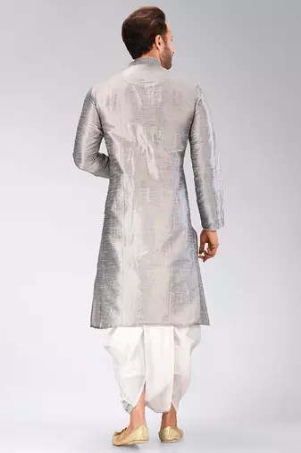 Grey dupon art silk kurta with pipepin work