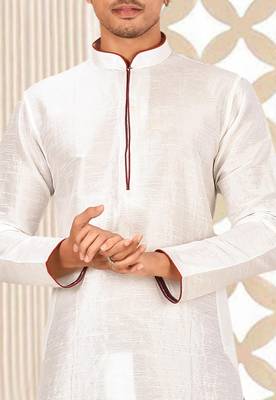 White dupon art silk kurta with pipepin work 1