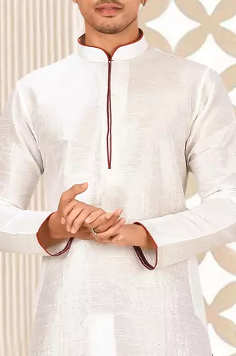 White dupon art silk kurta with pipepin work