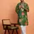 Silk yoke design floral mirror work green kurta with trouser pant