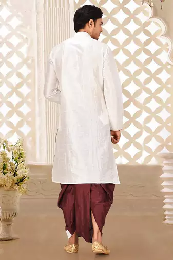 White dupon art silk kurta with pipepin work