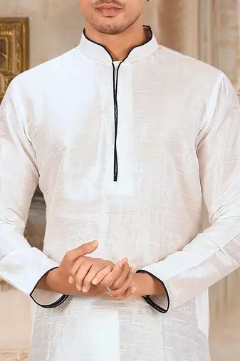 White dupon art silk kurta with pipepin work