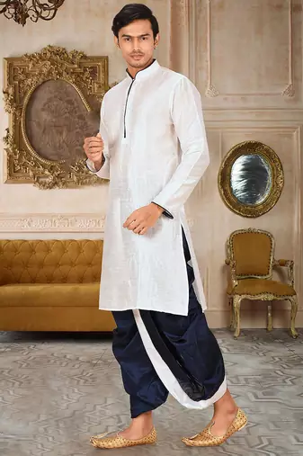 White dupon art silk kurta with pipepin work