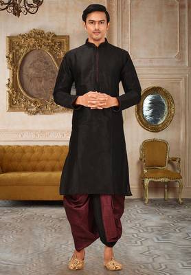 Black dupon art silk kurta with pipepin work 1
