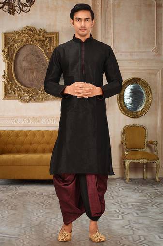 Black dupon art silk kurta with pipepin work