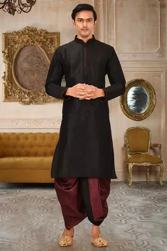 Black dupon art silk kurta with pipepin work
