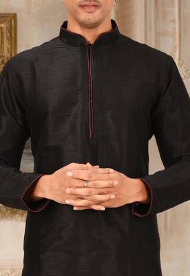 Black dupon art silk kurta with pipepin work 2