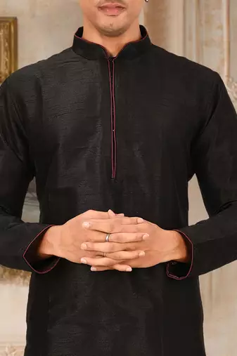 Black dupon art silk kurta with pipepin work