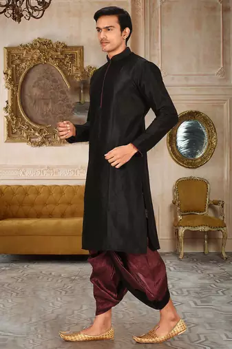 Black dupon art silk kurta with pipepin work