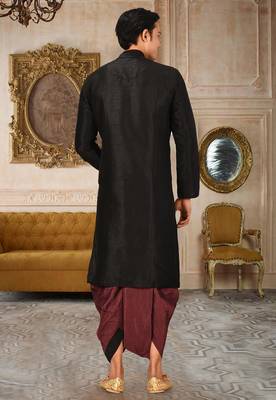 Black dupon art silk kurta with pipepin work 4
