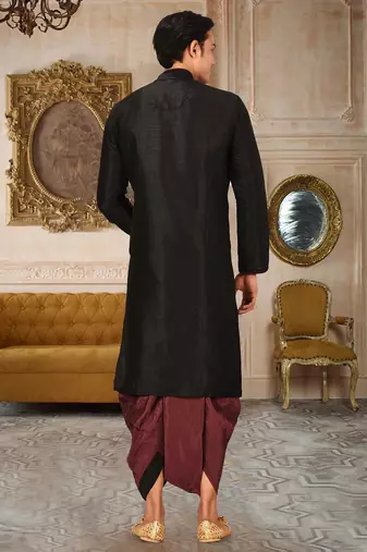 Black dupon art silk kurta with pipepin work