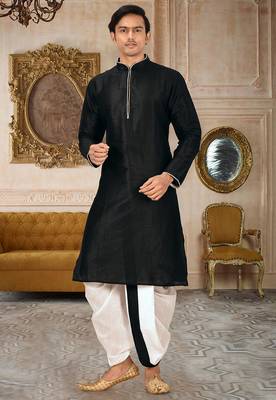 Black dupon art silk kurta with pipepin work 1