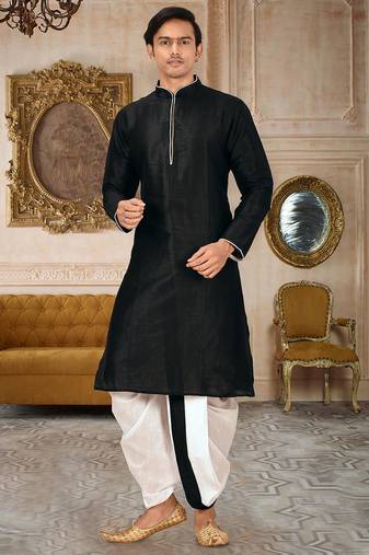 Black dupon art silk kurta with pipepin work