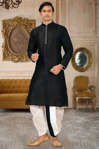 Black dupon art silk kurta with pipepin work