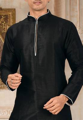 Black dupon art silk kurta with pipepin work 2