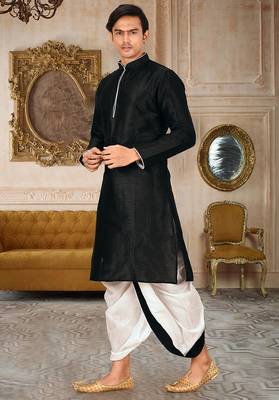 Black dupon art silk kurta with pipepin work 3
