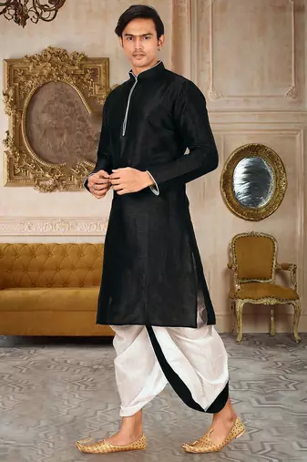 Black dupon art silk kurta with pipepin work
