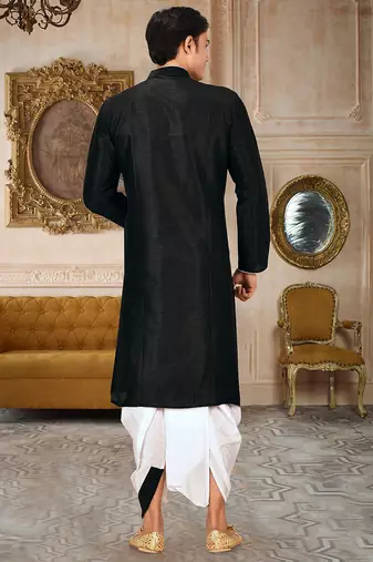 Black dupon art silk kurta with pipepin work