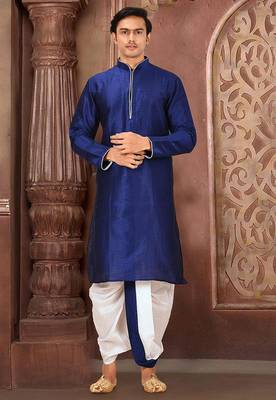 Royal blue dupon art silk kurta with pipepin work 1