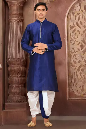 Royal blue dupon art silk kurta with pipepin work