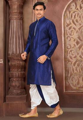 Royal blue dupon art silk kurta with pipepin work 3