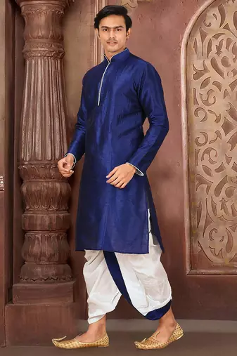 Royal blue dupon art silk kurta with pipepin work
