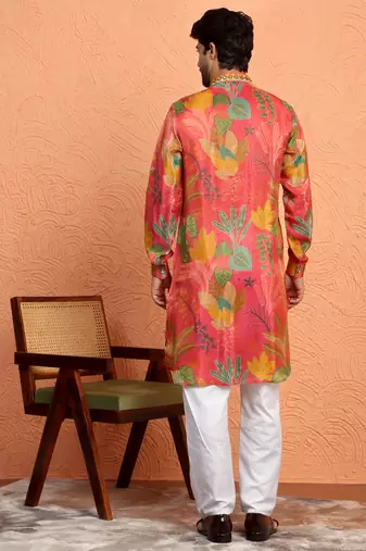 Silk yoke design floral mirror work maroon kurta with trouser pant
