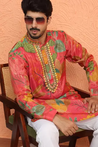 Silk yoke design floral mirror work maroon kurta with trouser pant