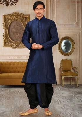 Navy blue dupon art silk kurta with pipepin work 1
