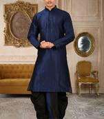 Navy blue dupon art silk kurta with pipepin work