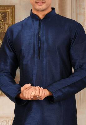 Navy blue dupon art silk kurta with pipepin work 2