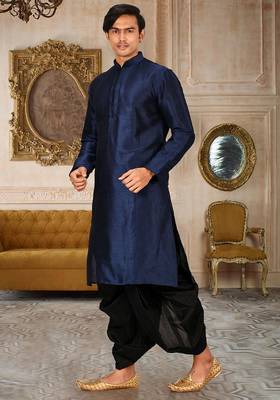 Navy blue dupon art silk kurta with pipepin work 3